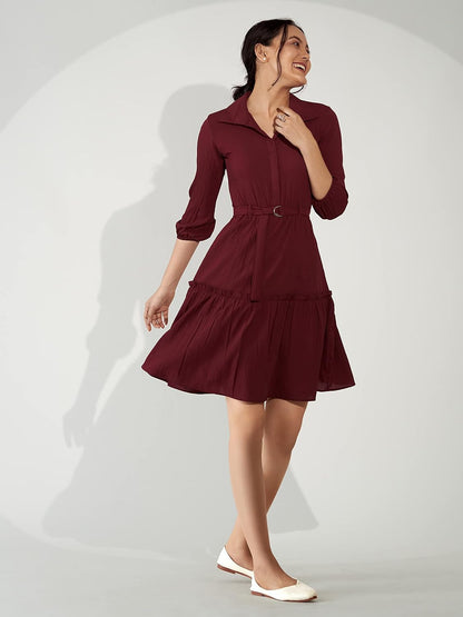 AASK Women Peplum Gathared Stylish Dress with Belt