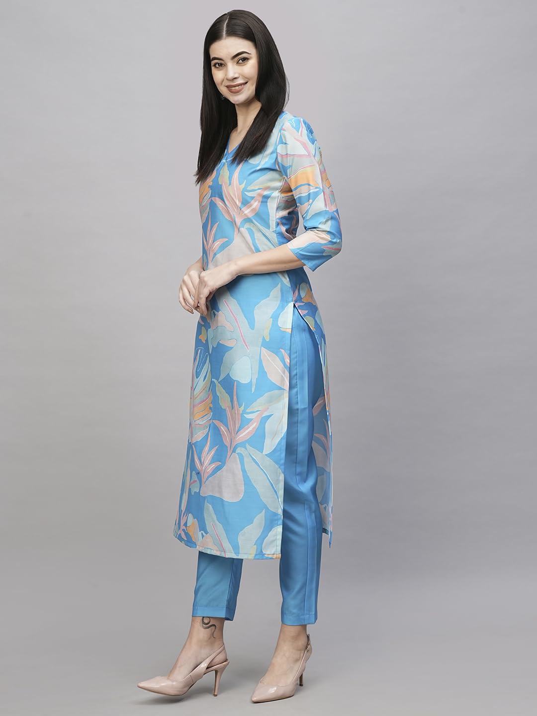 ANNI DESIGNER Women's Chanderi Straight Printed