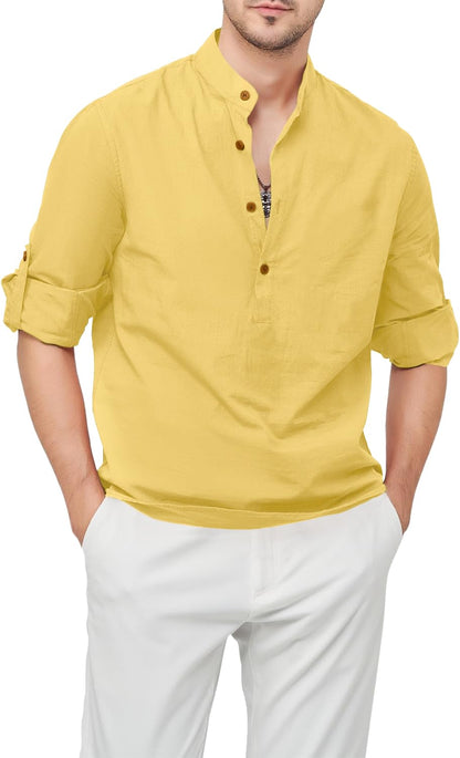 Zombom Men's Cotton Blend Mandarin Collar Self