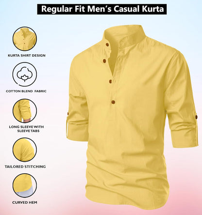 Zombom Men's Cotton Blend Mandarin Collar Self