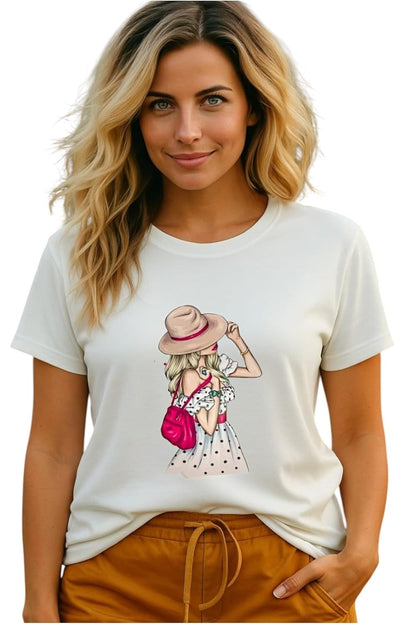 Adixus Women's Bee Happy Graphic Print T-Shirt, White, Crew Neck, Polyester