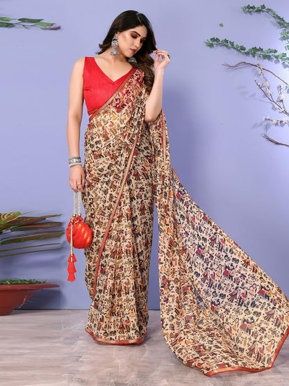 Women's Lace & Printed Chiffon Saree