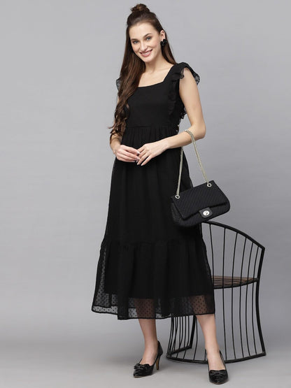 Jacquard Butti Square Neck Knee Length Western Dresses for Women