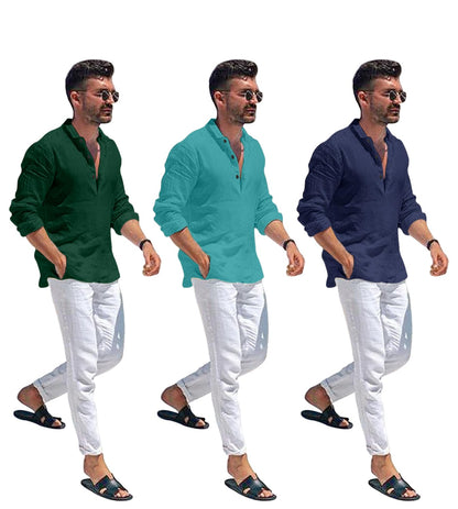 Men Solid Cotton Blend Straight Kurta Shirt Pack of 2