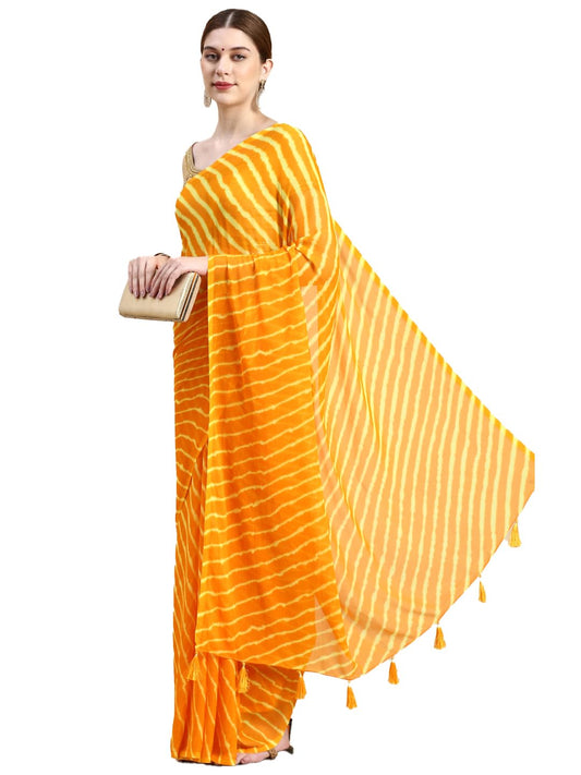 Women's Chiffon Lehriya Printed Saree Without Blouse