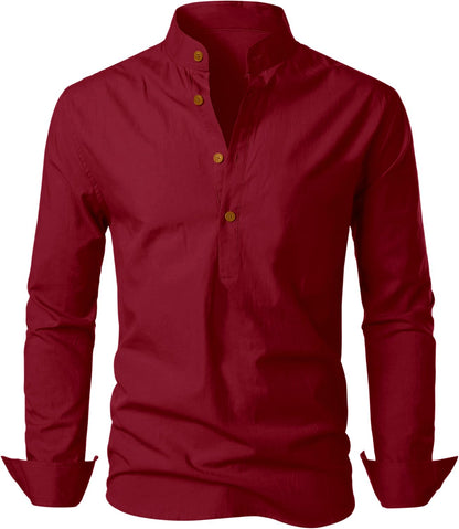 Zombom Men's Cotton Blend Mandarin Collar Self