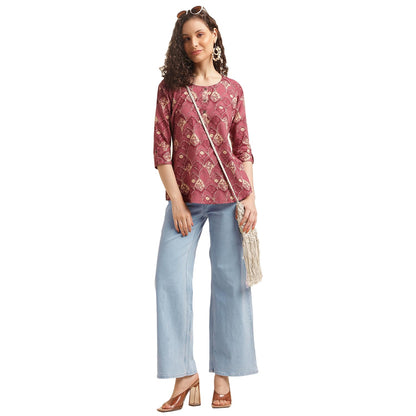 NAINVISH Tops for Women Printed Regular Fit Shirt Top for Women|Tops for Women Stylish Latest|Office Wear Tops for Women|Cotton Blend Tops for Women