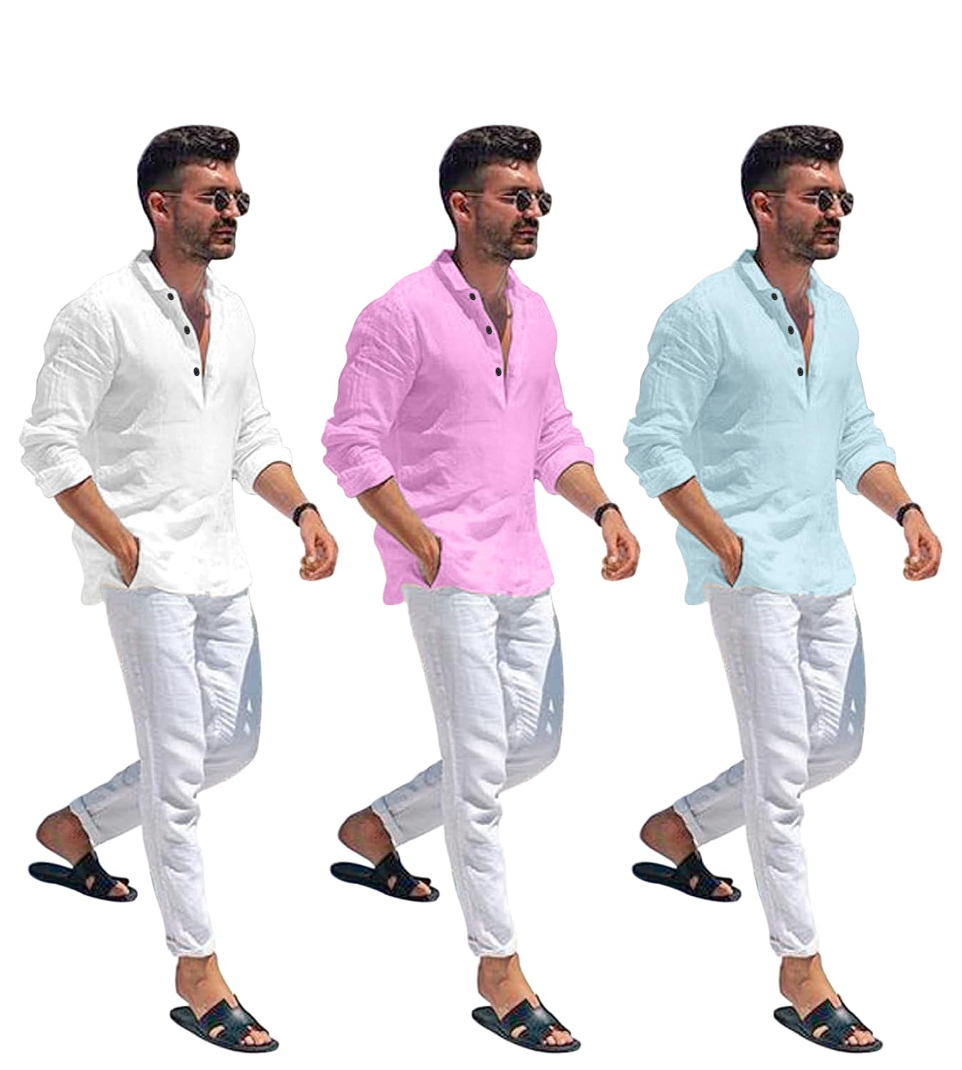 Men Solid Cotton Blend Straight Kurta Shirt Pack of 2