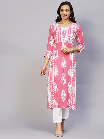 GoSriKi Women's Rayon Printed Straight Kurta