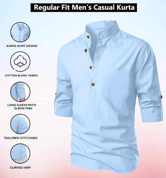 Zombom Men's Cotton Blend Mandarin Collar Self