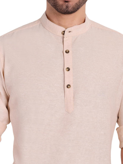 KNIGHT VICTORY Men Solid Cotton Linen Straight Kurta