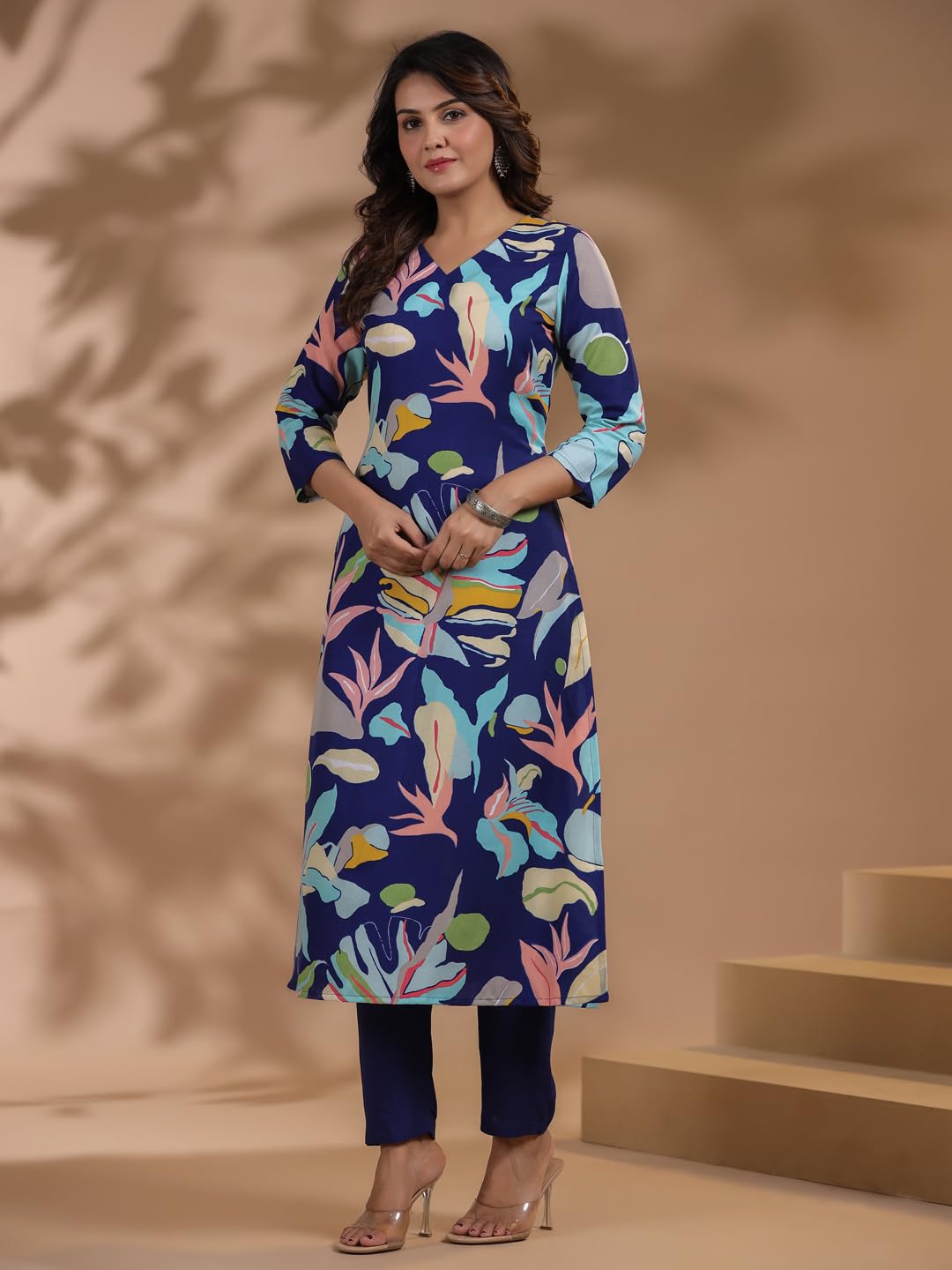 ANNI DESIGNER Women's Chanderi Straight Printed