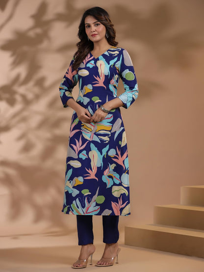ANNI DESIGNER Women's Chanderi Straight Printed