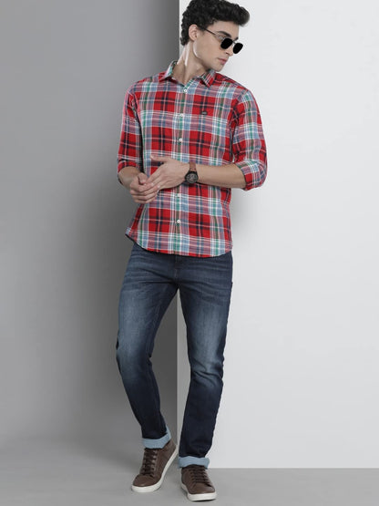 The Indian Garage Co Men's Cotton Slim Fit Checkered