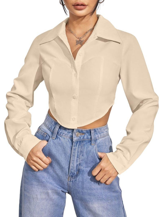 GRECIILOOKS Shirt for Women | Printed Casual Crop Top | Long Sleeve Stylish Collared |Korean Oversized Button-Down |Causal |Formal | Trendy (Available in Plus Size and Combo Pack of 2)