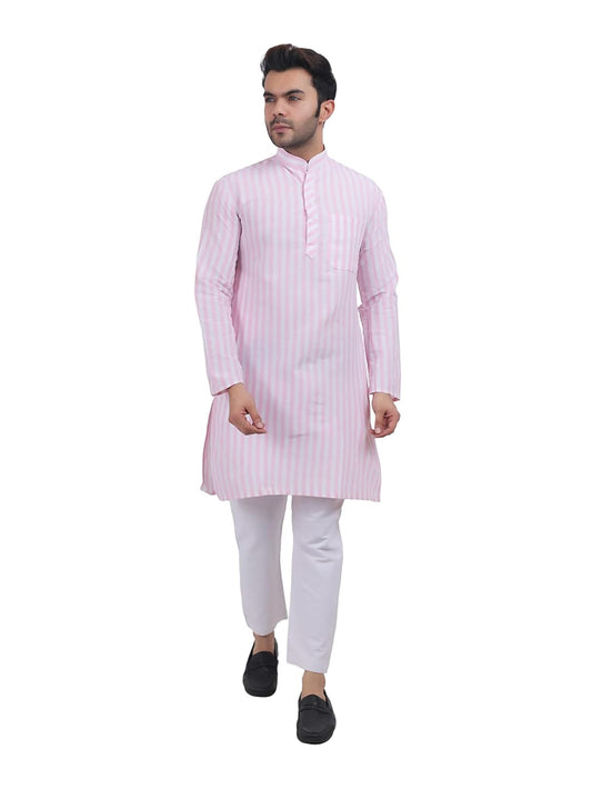 A F COLLECTION STORE Men's Khadi Cotton Striped Casual Long Kurta | Long Sleeves for Men | Regular Fit Cotton Stripedd Long Kurta