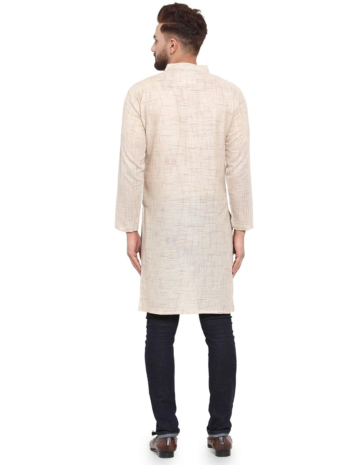 Aarsha Beige Solid Men's Cotton Long Kurta (XS to 7XL)