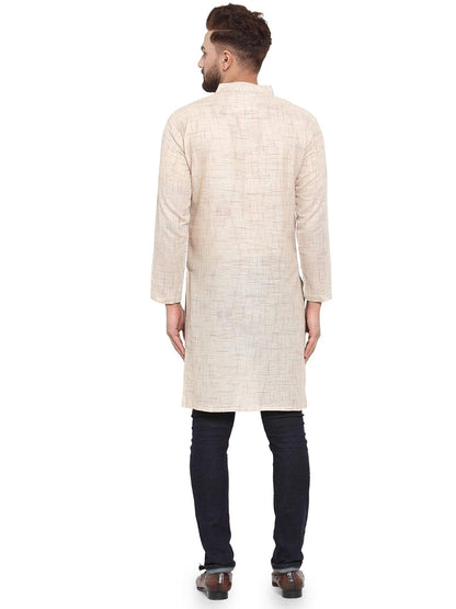 Aarsha Beige Solid Men's Cotton Long Kurta (XS to 7XL)