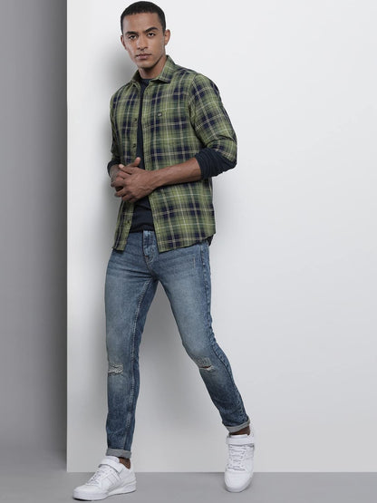 The Indian Garage Co Men's Cotton Slim Fit Checkered