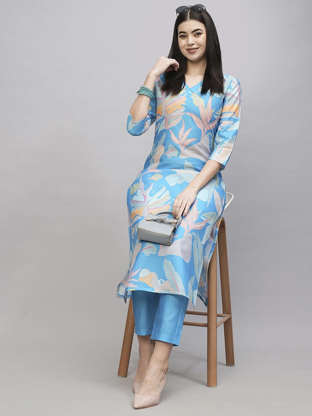 ANNI DESIGNER Women's Chanderi Straight Printed