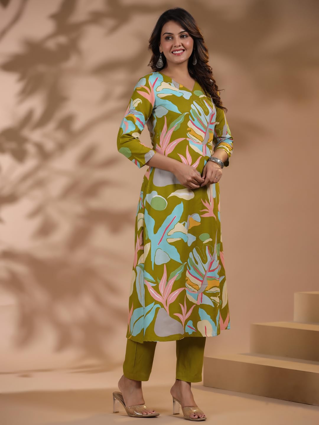 ANNI DESIGNER Women's Chanderi Straight Printed