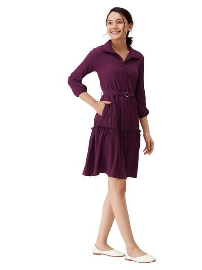 AASK Women Peplum Gathared Stylish Dress with Belt