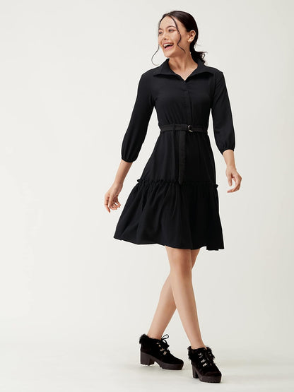 AASK Women Peplum Gathared Stylish Dress with Belt