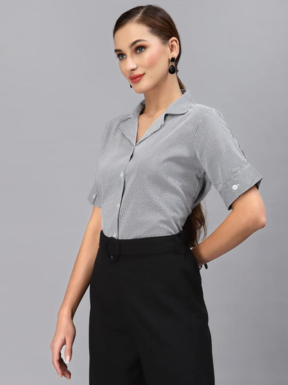 Style Quotient Women Navy Blue Smart Striped Formal