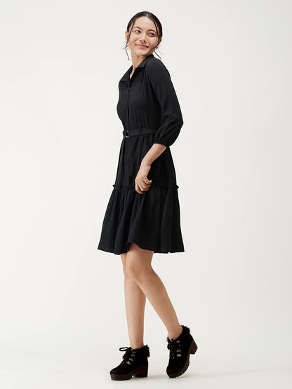 AASK Women Peplum Gathared Stylish Dress with Belt