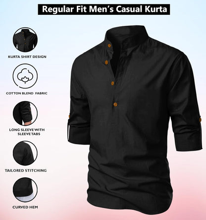 Zombom Men's Cotton Blend Mandarin Collar Self