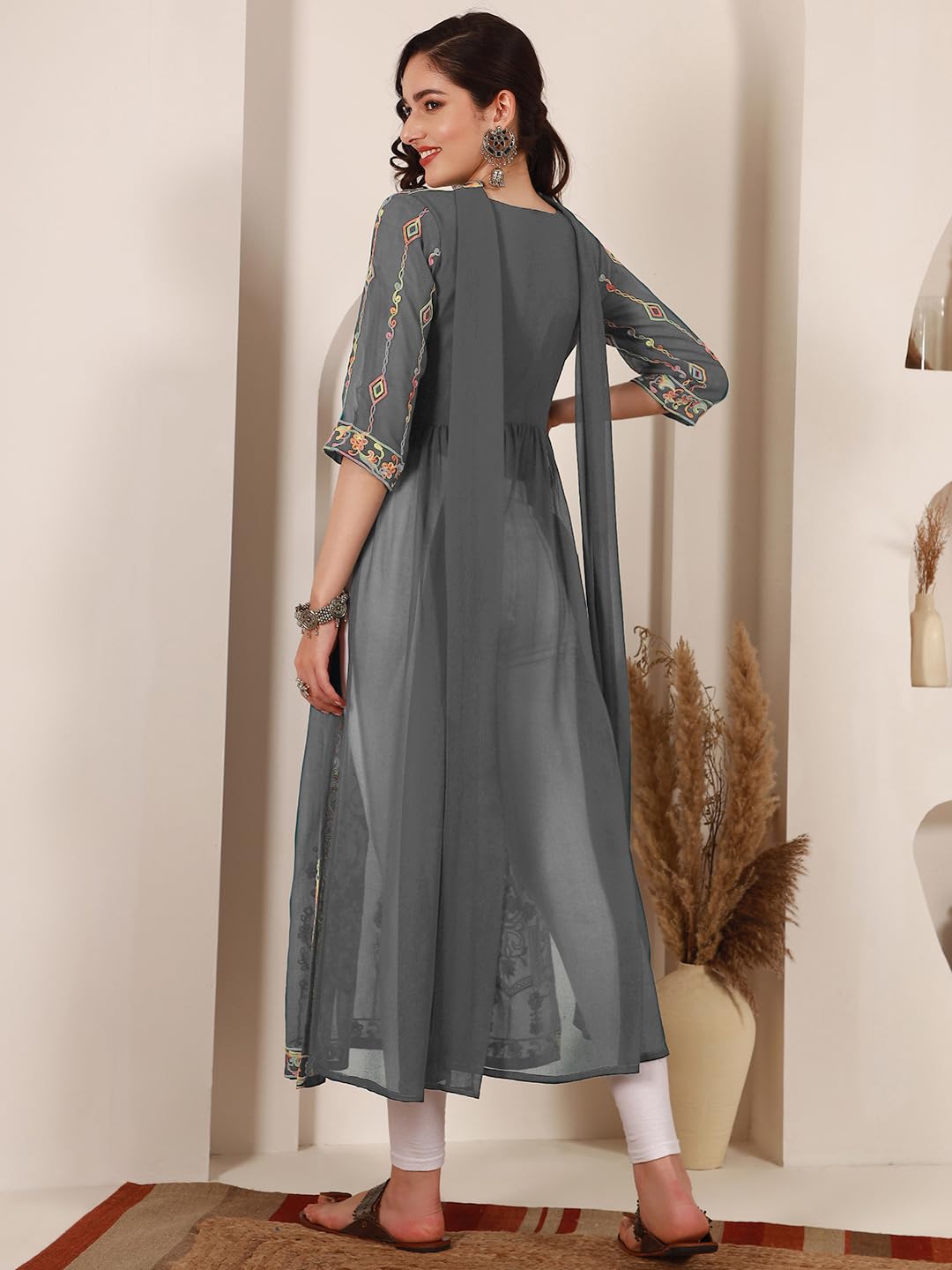 EthnicJunction Women's Georgette Embroidered