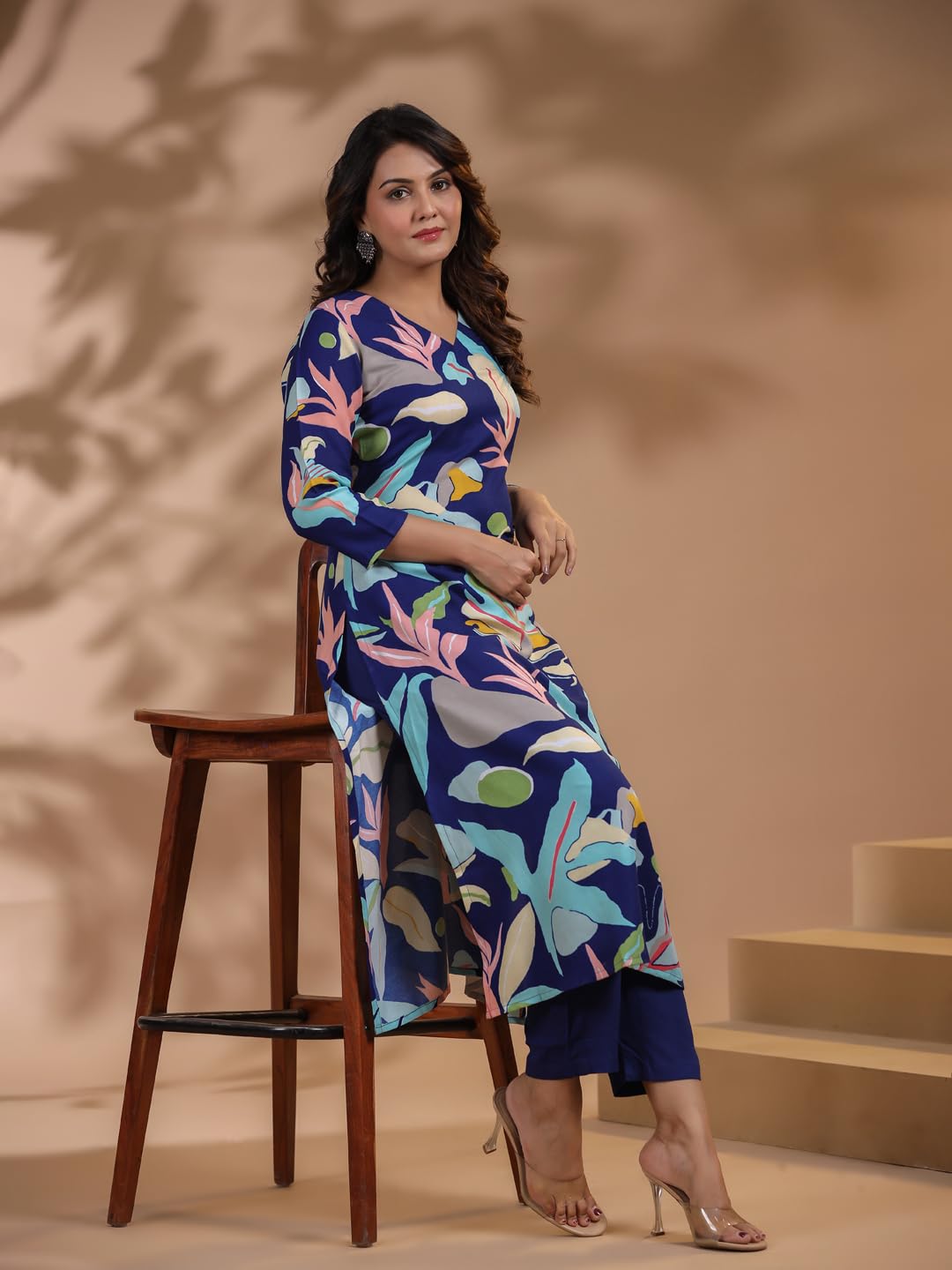 ANNI DESIGNER Women's Chanderi Straight Printed