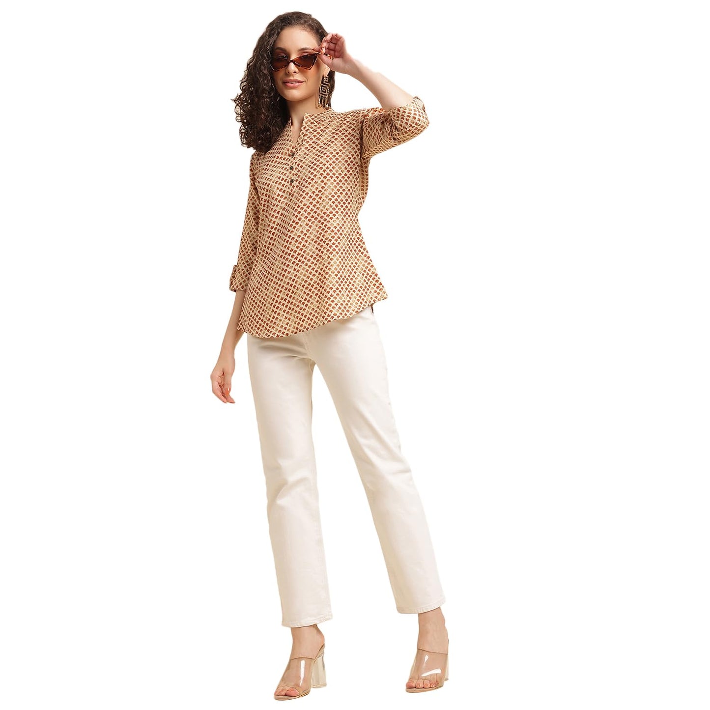 NAINVISH Tops for Women Printed Regular Fit Shirt Top for Women|Tops for Women Stylish Latest|Office Wear Tops for Women|Cotton Blend Tops for Women