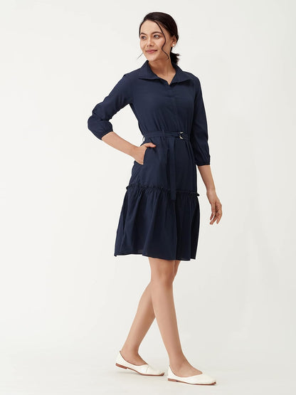 AASK Women Peplum Gathared Stylish Dress with Belt