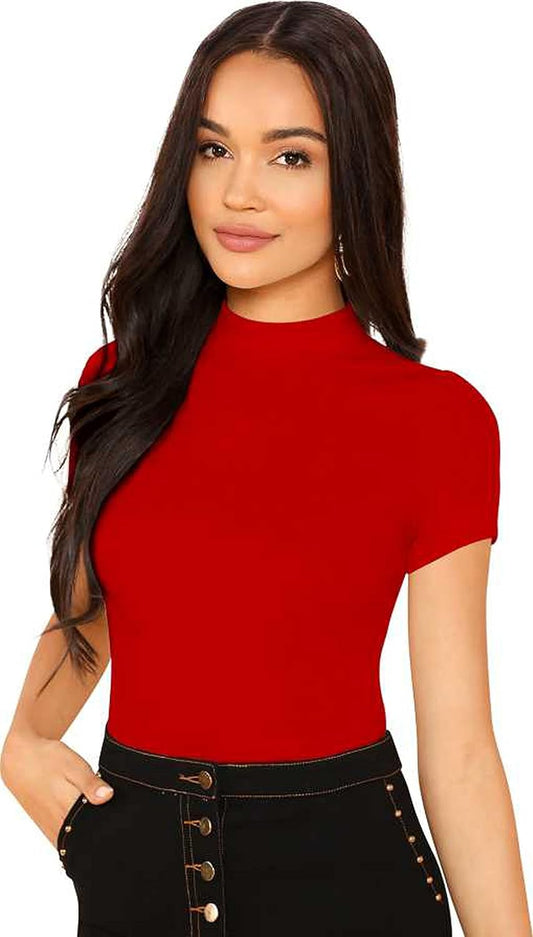 Dream Beauty Fashion Women's Half Sleeve Round High Neck Top Elegant Casual Tee