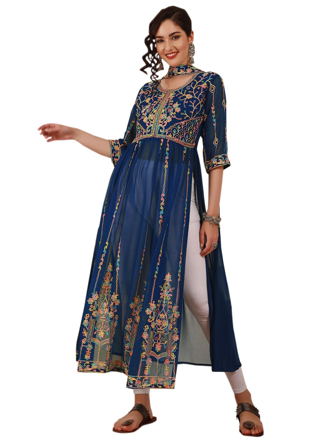 EthnicJunction Women's Georgette Embroidered
