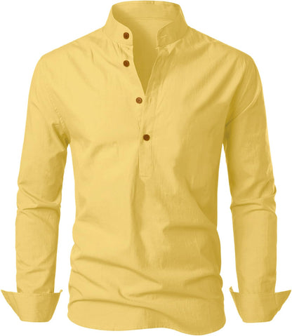 Zombom Men's Cotton Blend Mandarin Collar Self