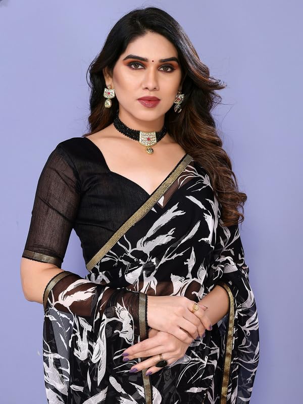 Women's Lace & Printed Chiffon Saree