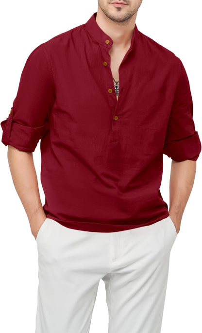Zombom Men's Cotton Blend Mandarin Collar Self