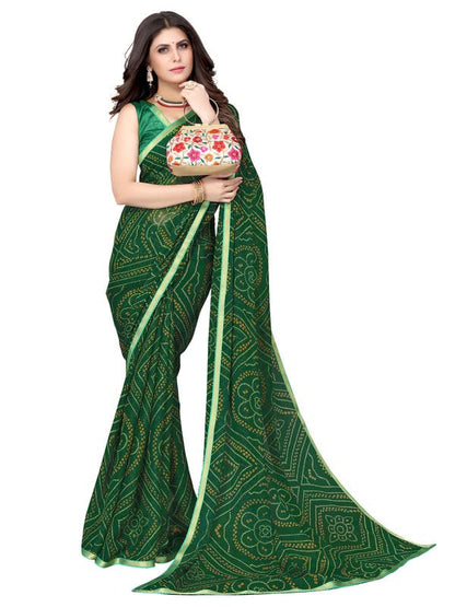 SIRIL Women's Chiffon Printed Saree with Blouse Piece