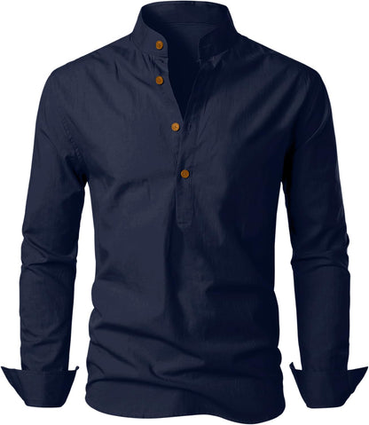 Zombom Men's Cotton Blend Mandarin Collar Self