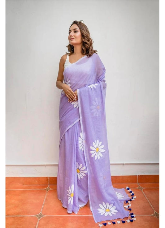 Lime Green Organza Daisy Print Saree