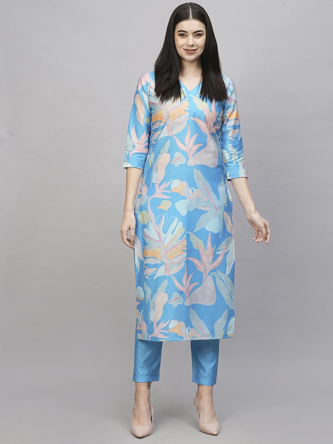 ANNI DESIGNER Women's Chanderi Straight Printed