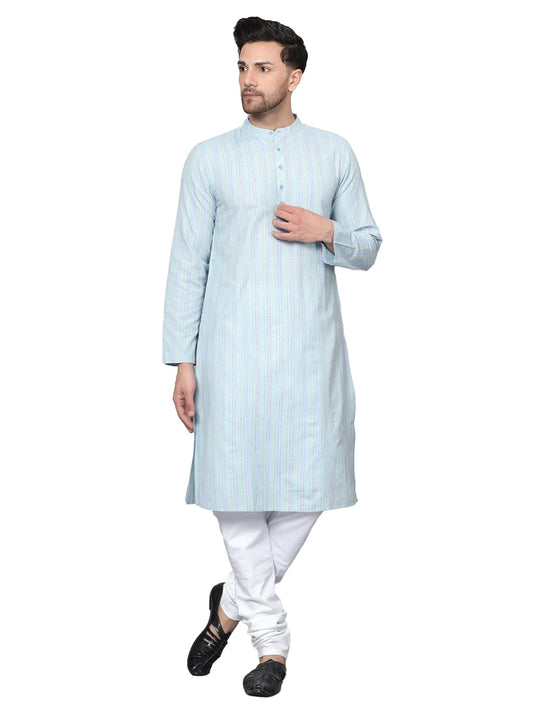 CHIKAN Men's Cotton Regular Striped Knee Lenght Kurta