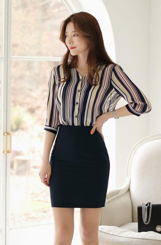GG Fashion Stylish Striped Western Top for Women | Casual Office Wear Shirt Style Top | Formal Look Ladies Blouse for Daily, Office & Outing – Blue & Black