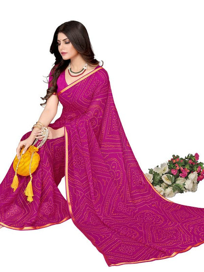 SIRIL Women's Chiffon Printed Saree with Blouse Piece