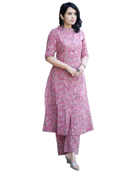 DESIGNER Women's Cotton Blend Floral Kurta with Pant