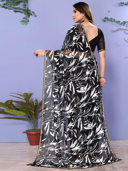 Women's Lace & Printed Chiffon Saree