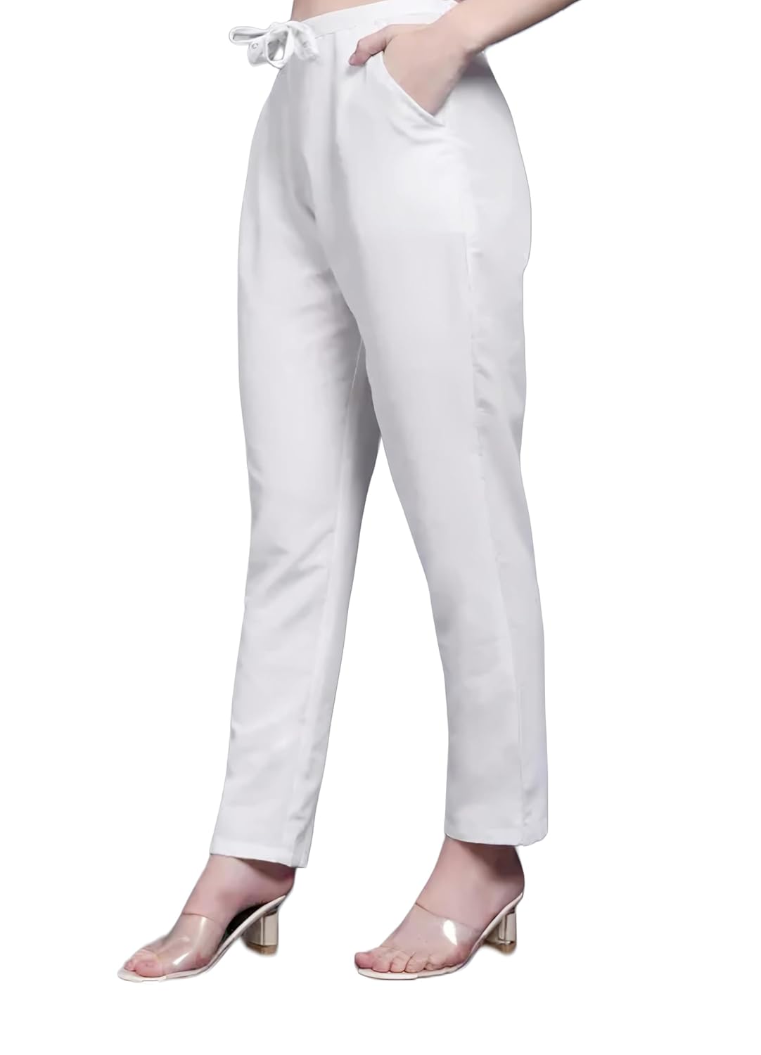 Women's Cotton Relaxed Fit Trousers, Plain Pattern