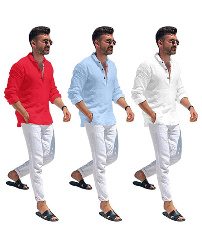Men Solid Cotton Blend Straight Kurta Shirt Pack of 2